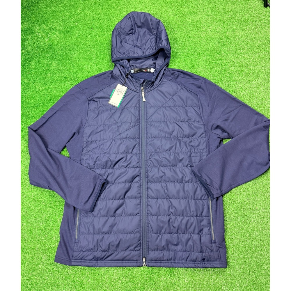 RLX Ralph Lauren Golf Navy Hybrid Quilted Hooded Jacket Mens XXL 785899290003